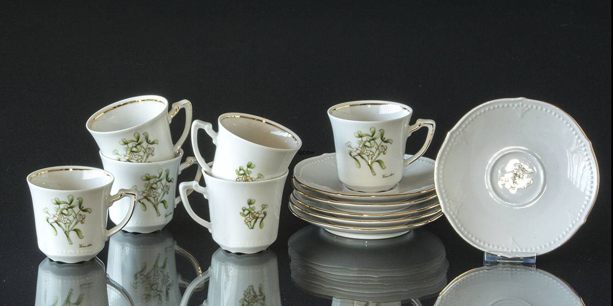 Svenske Landskabsblomster kaffekopper m/underkopper, Västmanland Mistelten, Sæt af 6 stk.