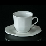 Weiße Kaffeetassen mit Untertassen, eckig (Set von 6 Stück).