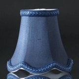 Håndsyet sekskantet lampeskærm med buer 12 cm i højden, mørk blå silke stof