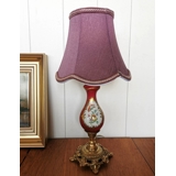 Octagonal lampshade with curves height 18 cm, purple/dark rose coloured silk fabric