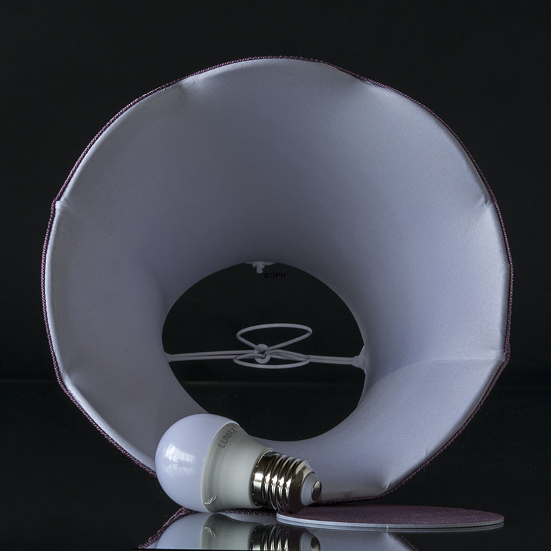 Håndsyet kantet lampeskærm med buer 18 cm i højden, lilla/mørk rosa silke stof