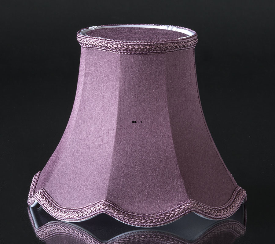 Håndsyet kantet lampeskærm med buer 18 cm i højden, lilla/mørk rosa silke stof