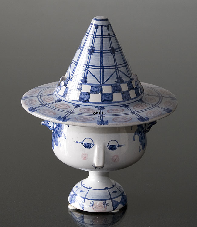 Wiinblad Vase med Hat nr. 13 hånddekoreret, blå/hvid eller multi colour