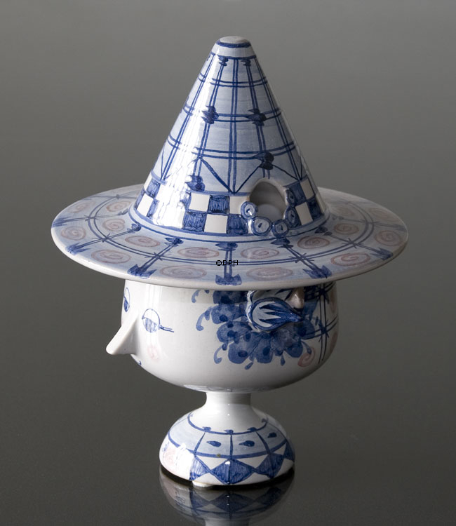 Wiinblad Vase med Hat nr. 13 hånddekoreret, blå/hvid eller multi colour