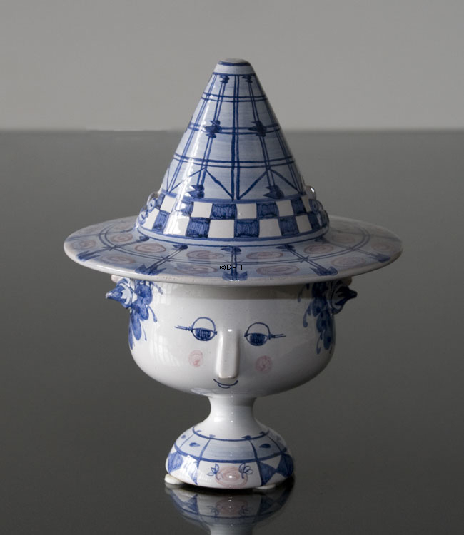 Wiinblad Vase med Hat nr. 13 hånddekoreret, blå/hvid eller multi colour