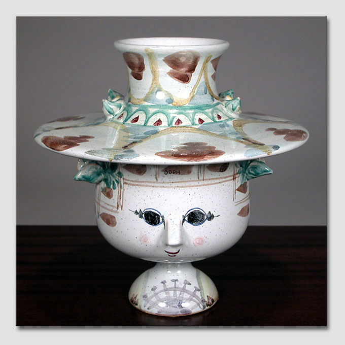 Wiinblad Vase med Hat nr. 13 hånddekoreret, blå/hvid eller multi colour