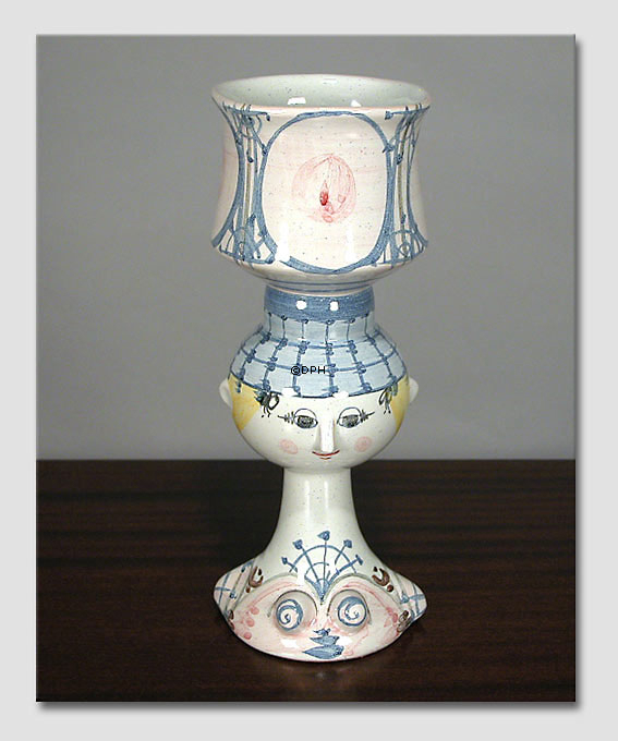 Wiinblad Tulipa-hoved nr. 42, hånddekoreret, blå/hvid eller multi colour