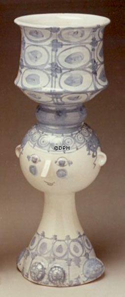 Wiinblad Tulipa-hoved nr. 43, hånddekoreret, blå/hvid eller multi colour