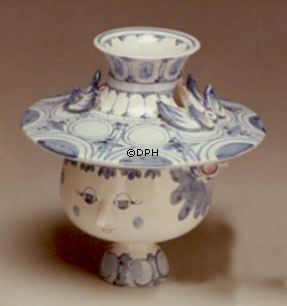 Wiinblad Vase med Hat nr. 51 hånddekoreret, blå/hvid eller multi colour