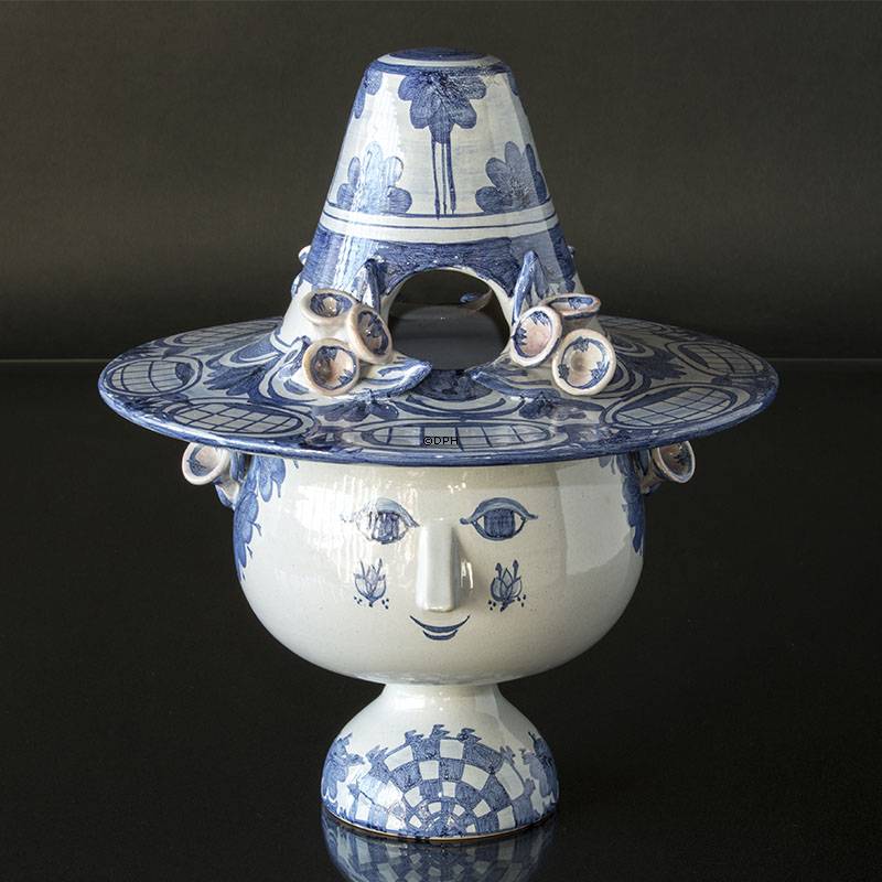 Wiinblad Vase med Hat nr. 52 hånddekoreret, blå/hvid