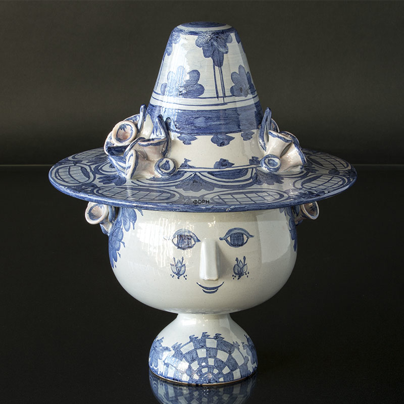 Wiinblad Vase med Hat nr. 52 hånddekoreret, blå/hvid