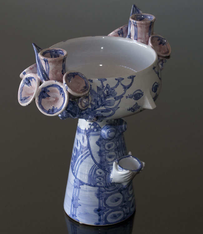 Wiinblad Eva opsats nr. 53, Skjuler hånddekoreret, blå/hvid/rosa