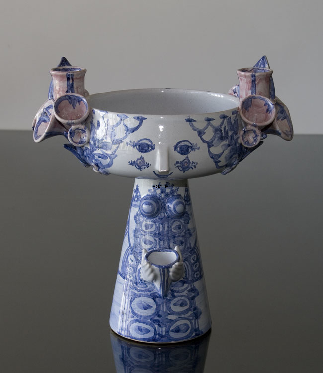 Wiinblad Eva opsats nr. 53, Skjuler hånddekoreret, blå/hvid/rosa