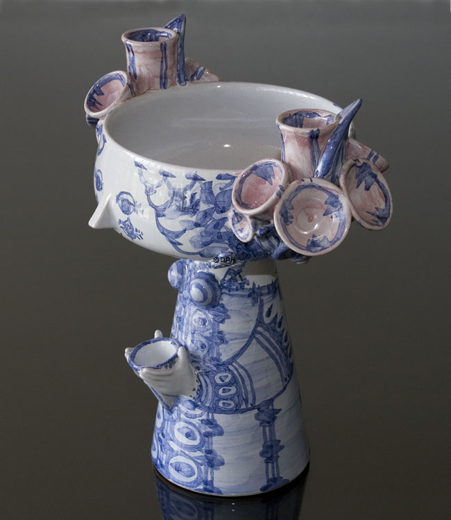 Wiinblad Eva opsats nr. 53, Skjuler hånddekoreret, blå/hvid/rosa