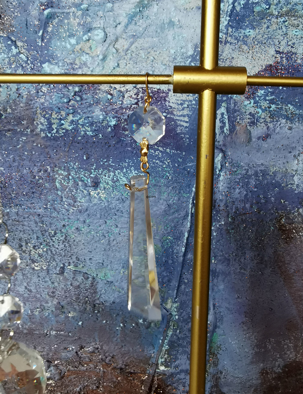 Prisme, aflang, guld ægte krystal