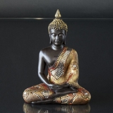 Buddha siddende meditation Dhyana Mudra, sort og guld polyresin