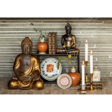 Buddha siddende meditation Dhyana Mudra, sort og guld polyresin