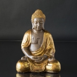 Buddha siddende meditation Dhyana Mudra, brun og guld polyresin