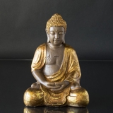 Buddha sitzend Meditation Dhyana Mudra, Braun und Goldfarbe Polyresin