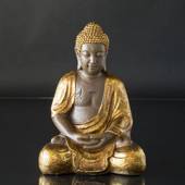 Buddha siddende meditation Dhyana Mudra, brun og guld polyresin
