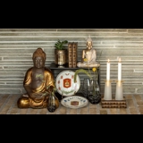 Buddha sitting Bhumisparsa Mudra, gold colored polyresin
