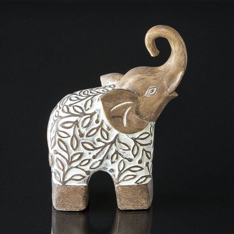 Elefant med hævet snabel, beige polyresin