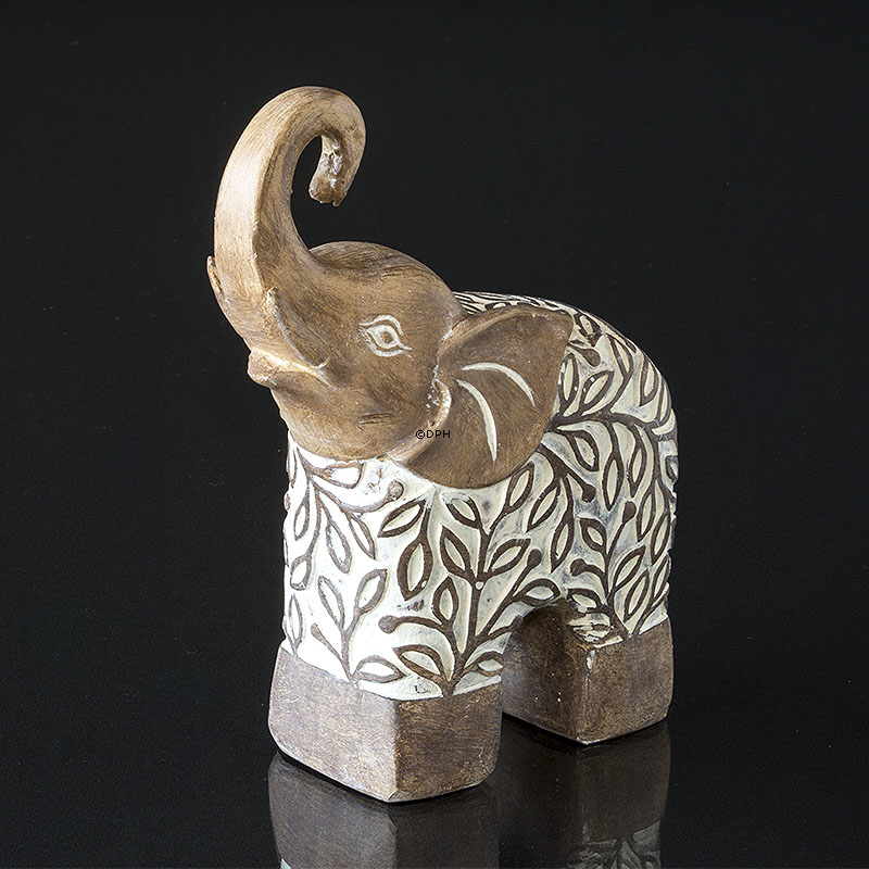 Elefant med hævet snabel, beige polyresin