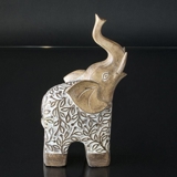 Elefant mit Schnabel hoch, Beige Polyresin