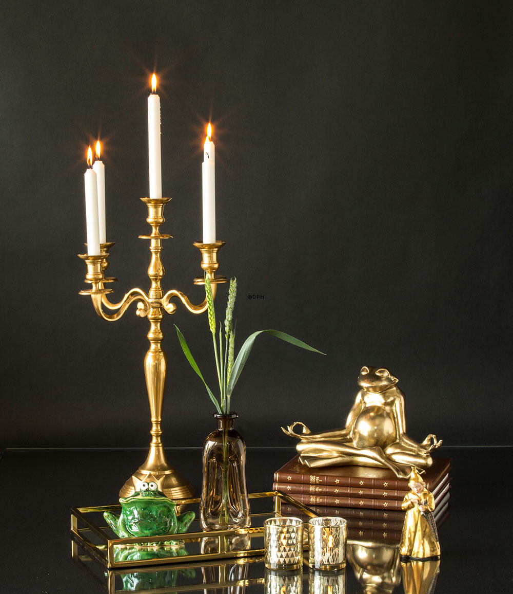 Fyrfadslys retro decor sort og guld, sæt af 3