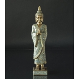 Buddha stehend betend, Golden und Grün Polyresin