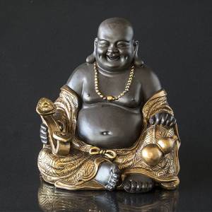 Fed Buddha / Budai siddende, brun og guld polyresin, stor | Nr. WU1036 | DPH Trading