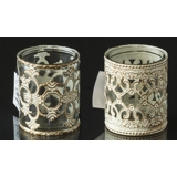 Tealightholder retro decor white and gold, set of 2