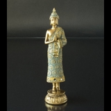 Buddha Standing Praying on Lotus, Golden and Green Polyresin