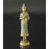 Buddha Standing Praying on Lotus, Golden and Green Polyresin