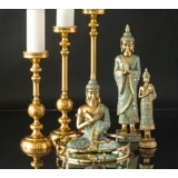 Buddha Standing Praying on Lotus, Golden and Green Polyresin