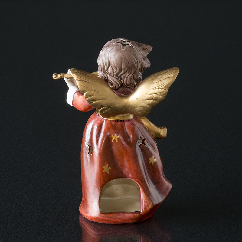 Engel med violin i rød, fyrfadslys, lille