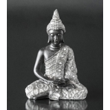 Buddha siddende i meditation Dhyana Mudra, sort og sølv polyresin