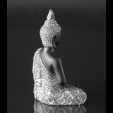Buddha sitzend in Meditation Dhyana Mudra, Schwarz und Silber Polyresin
