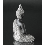 Buddha siddende i meditation Dhyana Mudra, sort og sølv polyresin