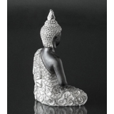 Buddha sitzend in Meditation Dhyana Mudra, Schwarz und Silber Polyresin