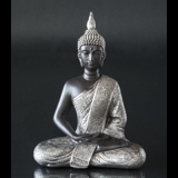 Buddha in Meditation Dhyana Mudra, Schwarz und Silber Polyresin