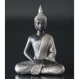 Buddha in Meditation Dhyana Mudra, Schwarz und Silber Polyresin