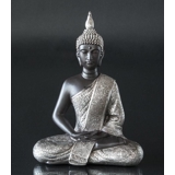 Buddha in meditation Dhyana Mudra, Black and Silver Polyresin