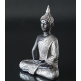 Buddha in Meditation Dhyana Mudra, Schwarz und Silber Polyresin