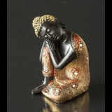 Buddha siddende med hænderne på knæ, sort og guld polyresin