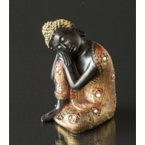 Buddha sitting with hands on knee, Black and Gold Polyresin