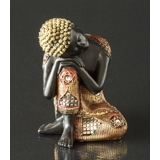 Buddha sitzend mit Hände auf dem Knie, Schwarz und Gold Polyresin
