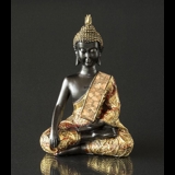 Buddha jorden er vidne Bhumisparsa Mudra, sort og guld polyresin