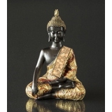 Buddha The Earth is Witness Bhumisparsa Mudra, Black and Gold Polyresin