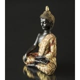 Buddha jorden er vidne Bhumisparsa Mudra, sort og guld polyresin